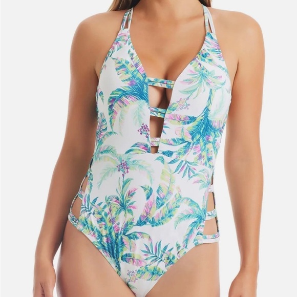 JESSICA SIMPSON Womens Printed Cut-Out One-Piece Swimsuit S swimwear - Picture 4 of 14